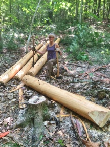 Peeling and prepping hemlock logs